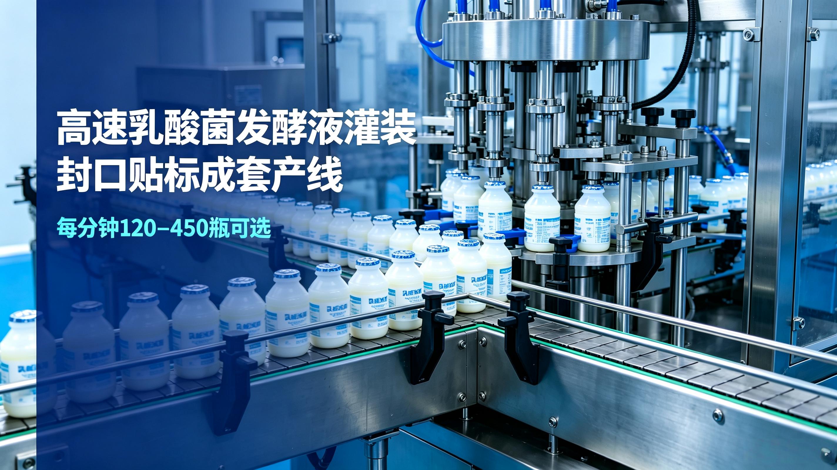高速乳酸菌发酵液灌装封口贴标成套产线