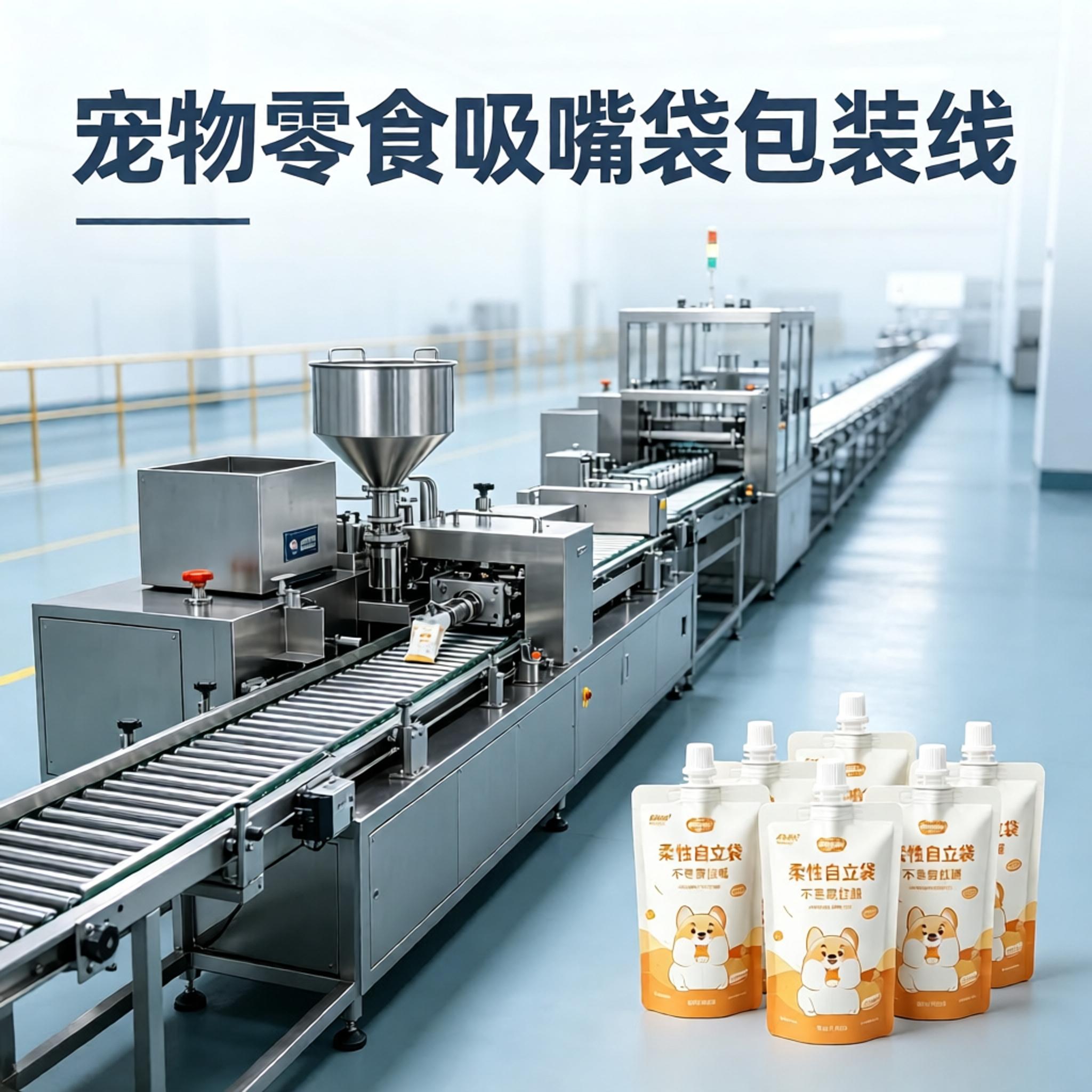 宠物零食吸嘴袋包装线定制丨伺服系统兼容多规格模具，换产更省时