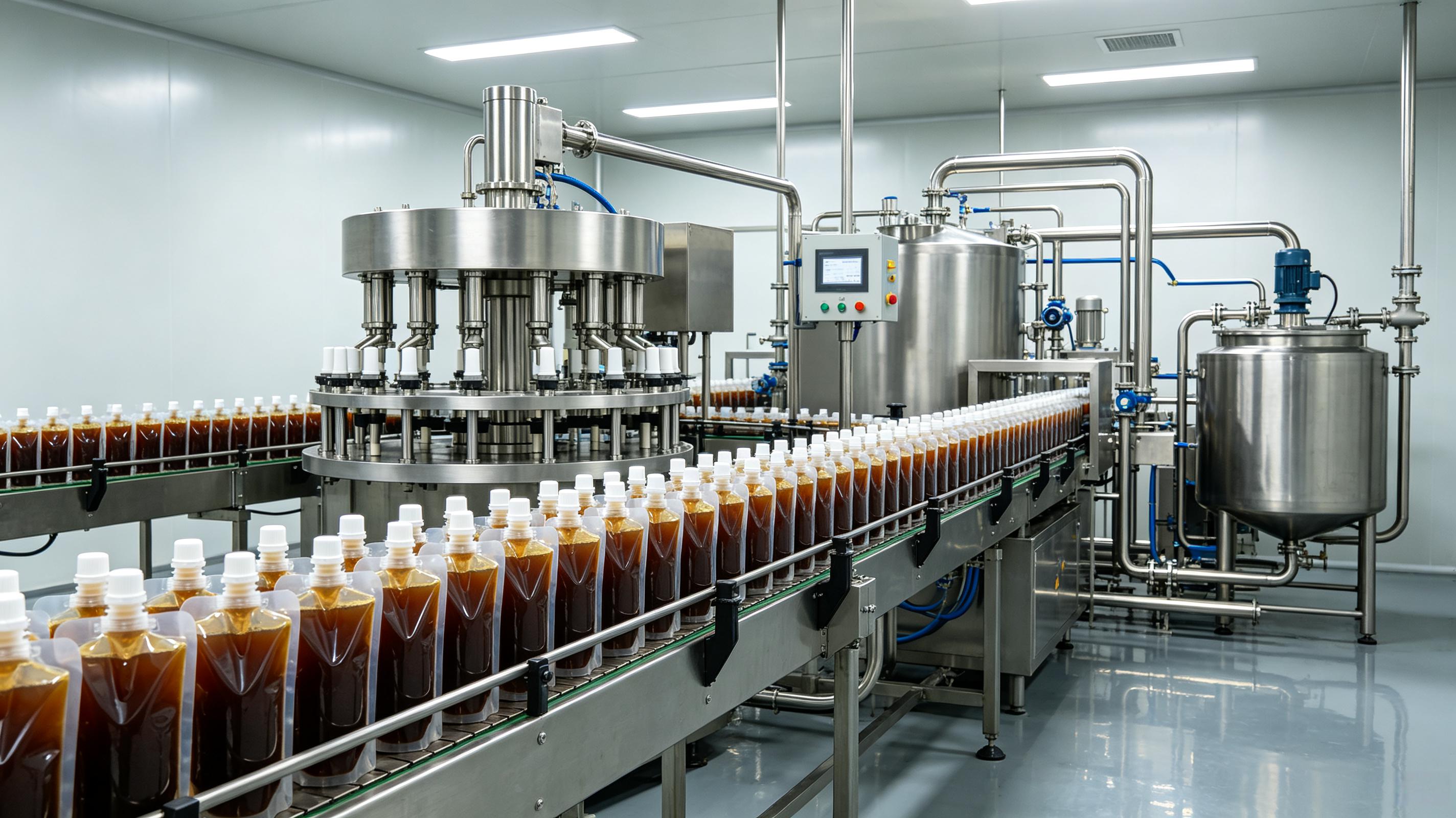 卤汁分装用吸嘴袋成品输出与CIP清洗系统