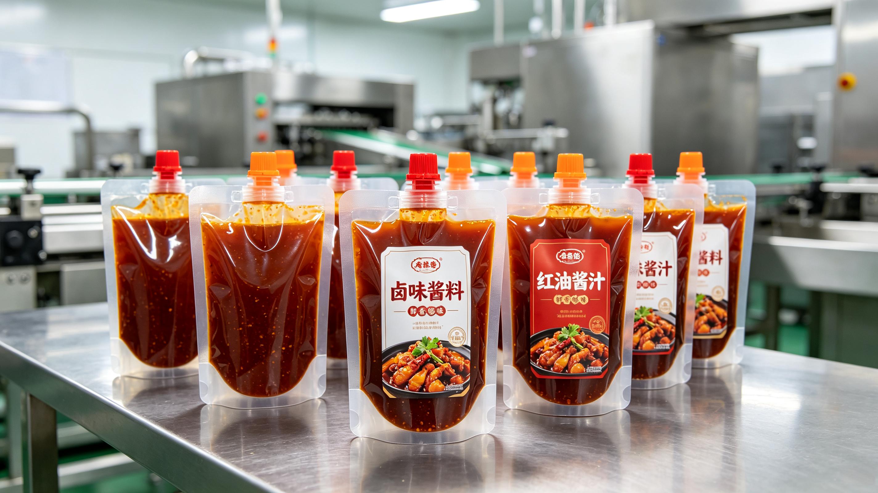 卤味酱料红油吸嘴袋成品包装展示