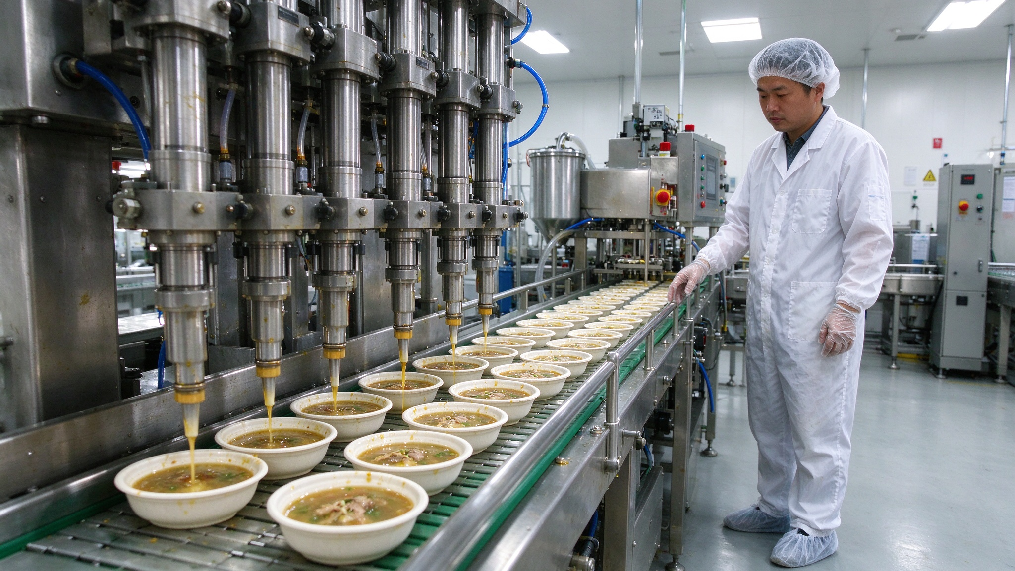 汤碗灌装封口机灌装工位与防滴漏灌装嘴结构